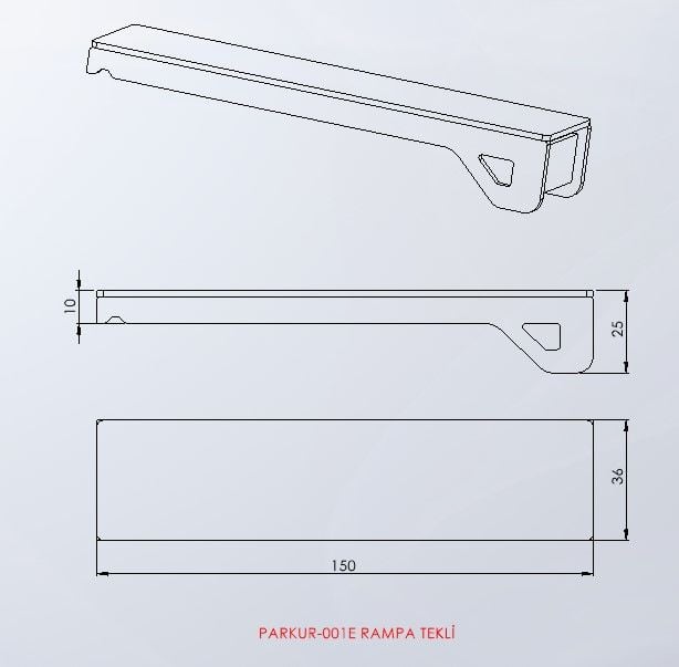 PARKUR-001-E — Rampa Tekli teknik çizim ve ölçüler — ASSA SPOR