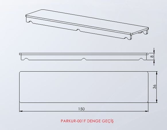 PARKUR-001-F — Denge Geçiş teknik çizim ve ölçüler — ASSA SPOR