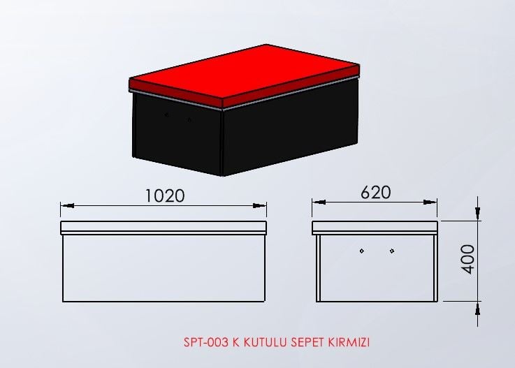 SPT-003-K Kutulu sepet (kırmızı) teknik ölçü çizimi